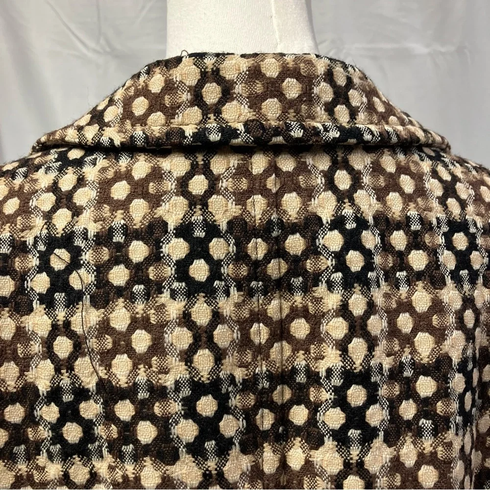 Sigrid Olsen Wool Blazer Lined‎ geometric Plaid Black Brown Preppy Secretary L